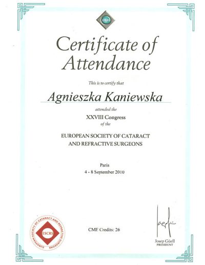Agnieszka Kaniewska - dyplomy i certyfikaty