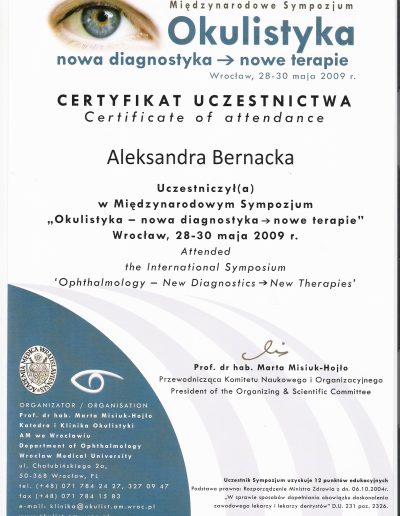 Aleksandra Bernacka - dyplomy