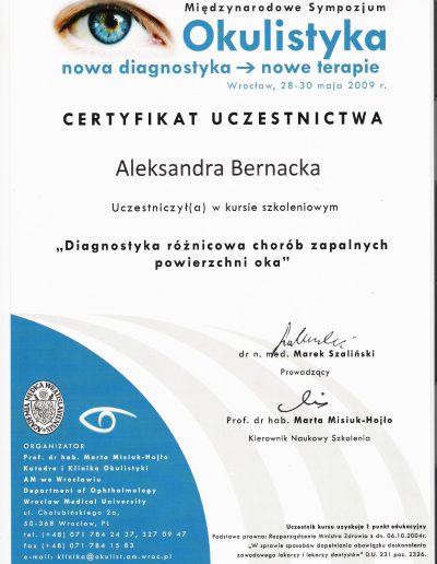 Aleksandra Bernacka - dyplomy