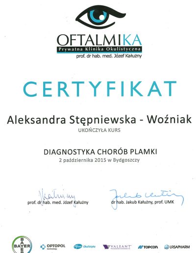 Aleksandra Stępniewska-Woźniak- certyfikat
