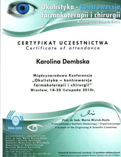Karolina Karasińska - dyplomy i certyfikaty