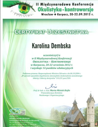Karolina Karasińska - dyplomy i certyfikaty