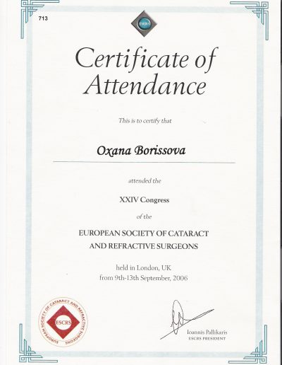 Oxana Borissova - certyfikaty