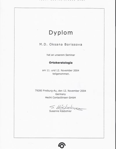 Oxana Borissova - dyplomy i certyfikaty