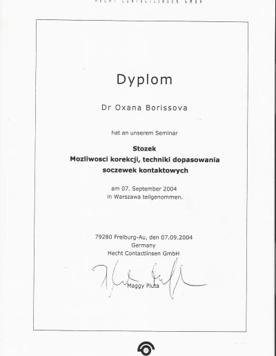Oxana Borissova - dyplomy i certyfikaty